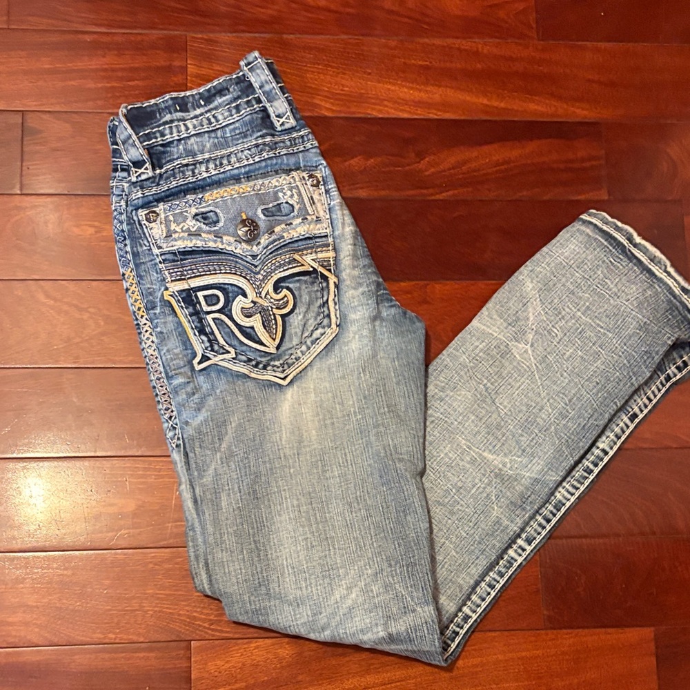 Rock Revival Light Blue Denim Jeans with Embroidery